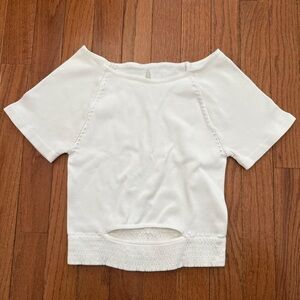 FP Movement by Free People White Short Sleeve Cropped Knit Top